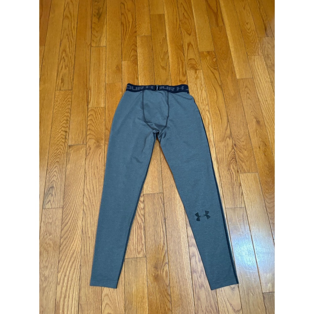 Under Armour Mens HeatGear Compression Leggings Charcoal Grey Heathered Tights M - Picture 2 of 6